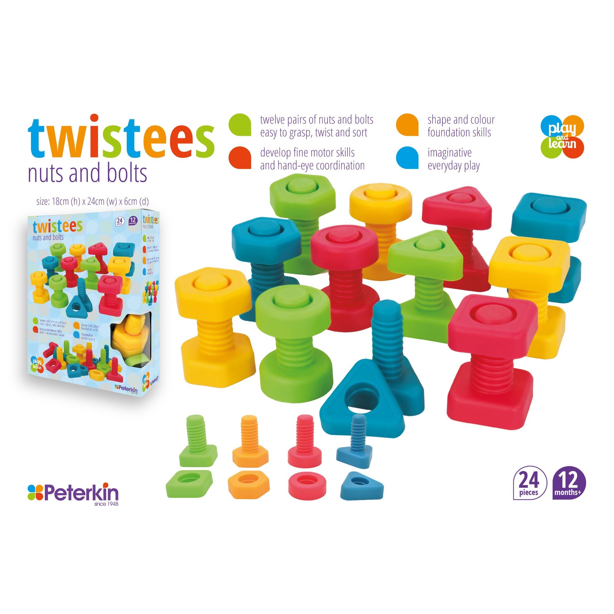 Play And Learn Twistees Nuts And Bolts 24 Pieces