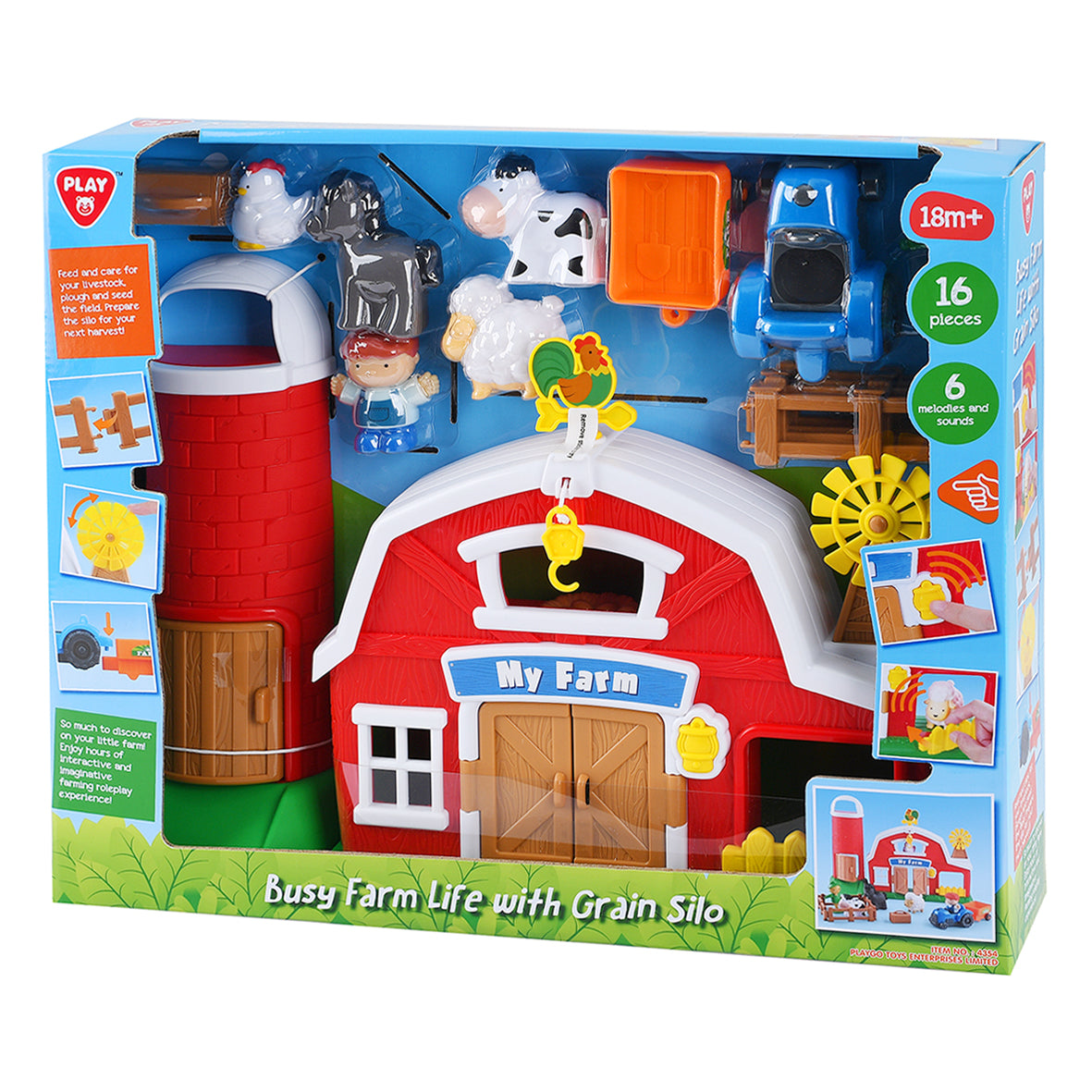 Playgo Toys Busy Farm Life With Grain Silo 16 Piece Playset