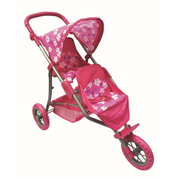 Playworld 3 Wheel Twin Jogger Dolls Pram