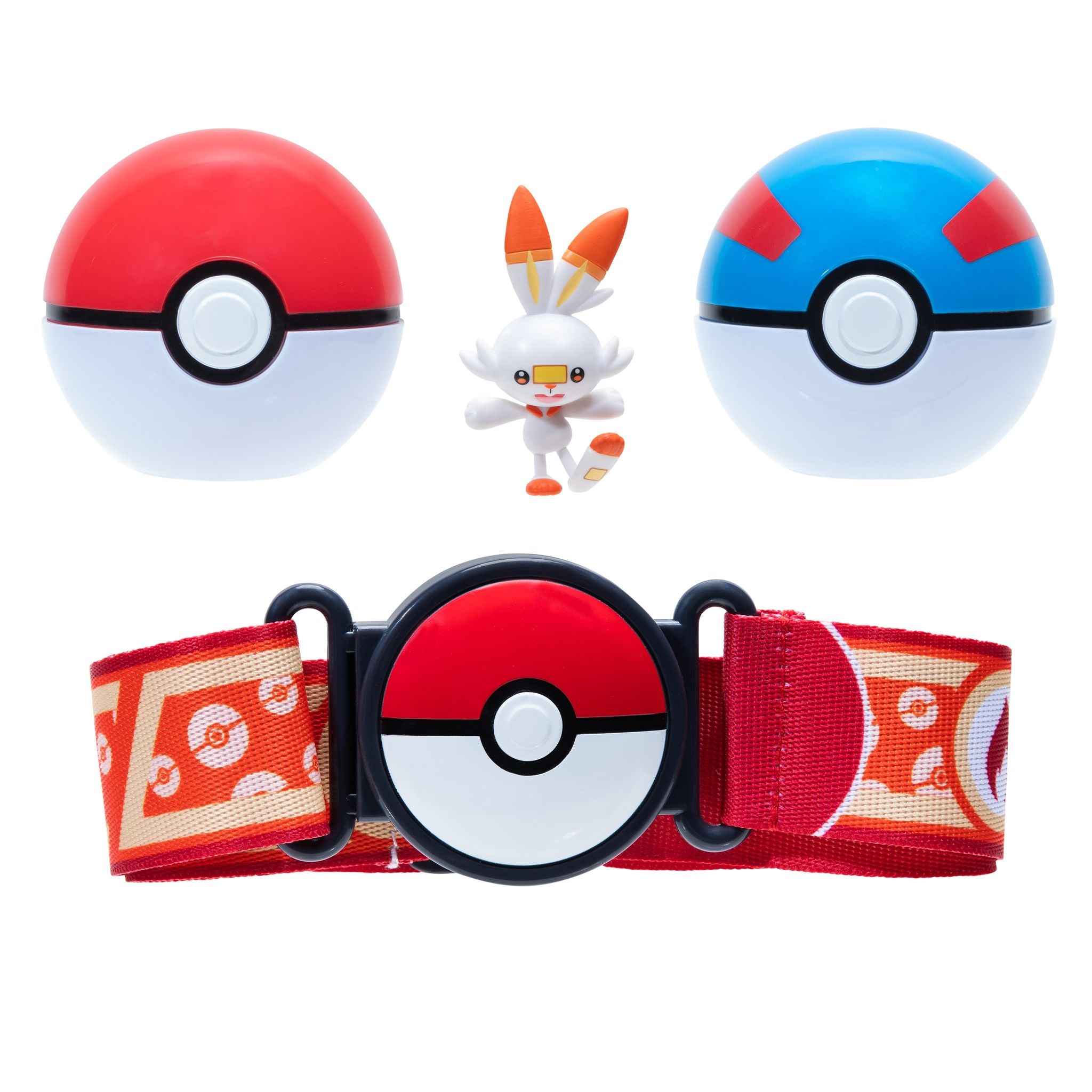 Pokemon Clip N Go Poke Ball Belt Set - Poke Ball & Great Ball With Scorbunny