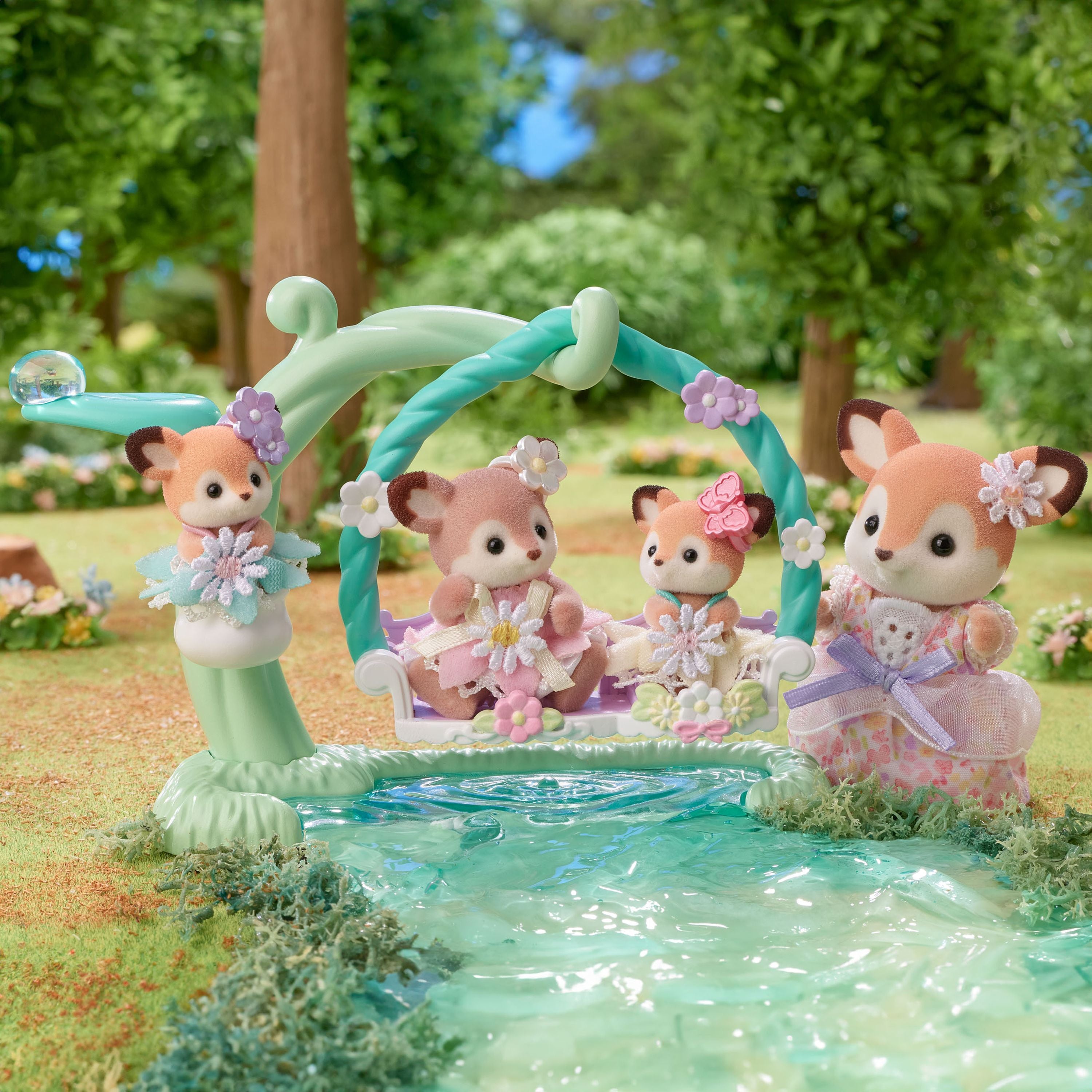 Sylvanian Families Deer Babies Floral Swing Set