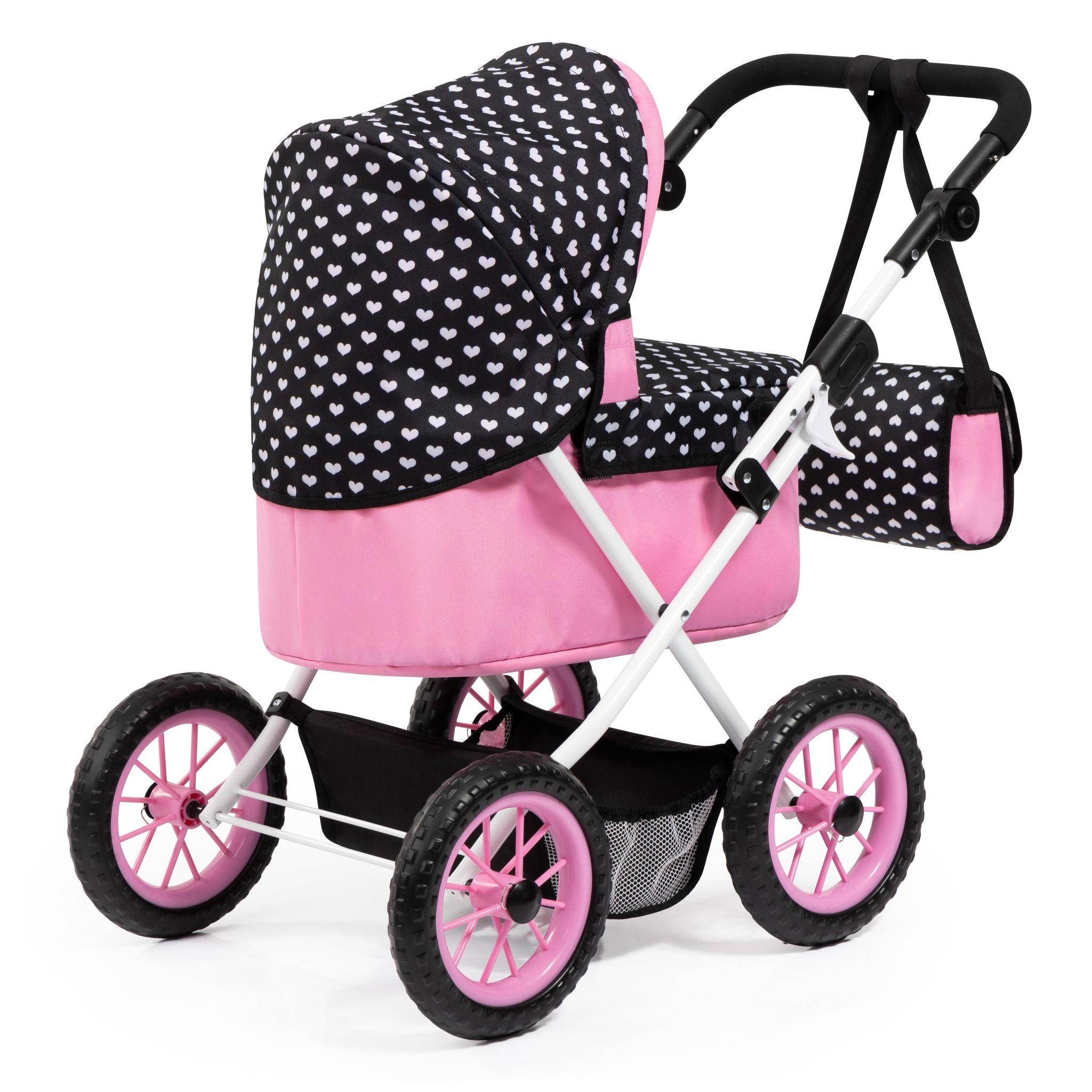 Pink Prams Trendy Pram Pink With Black Hood & Pink Bow – Toyworld Australia