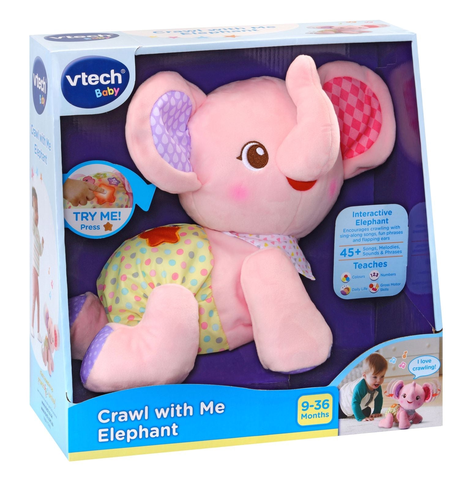 VTech Baby Crawl With Me Elephant Pink - Toyworld Australia