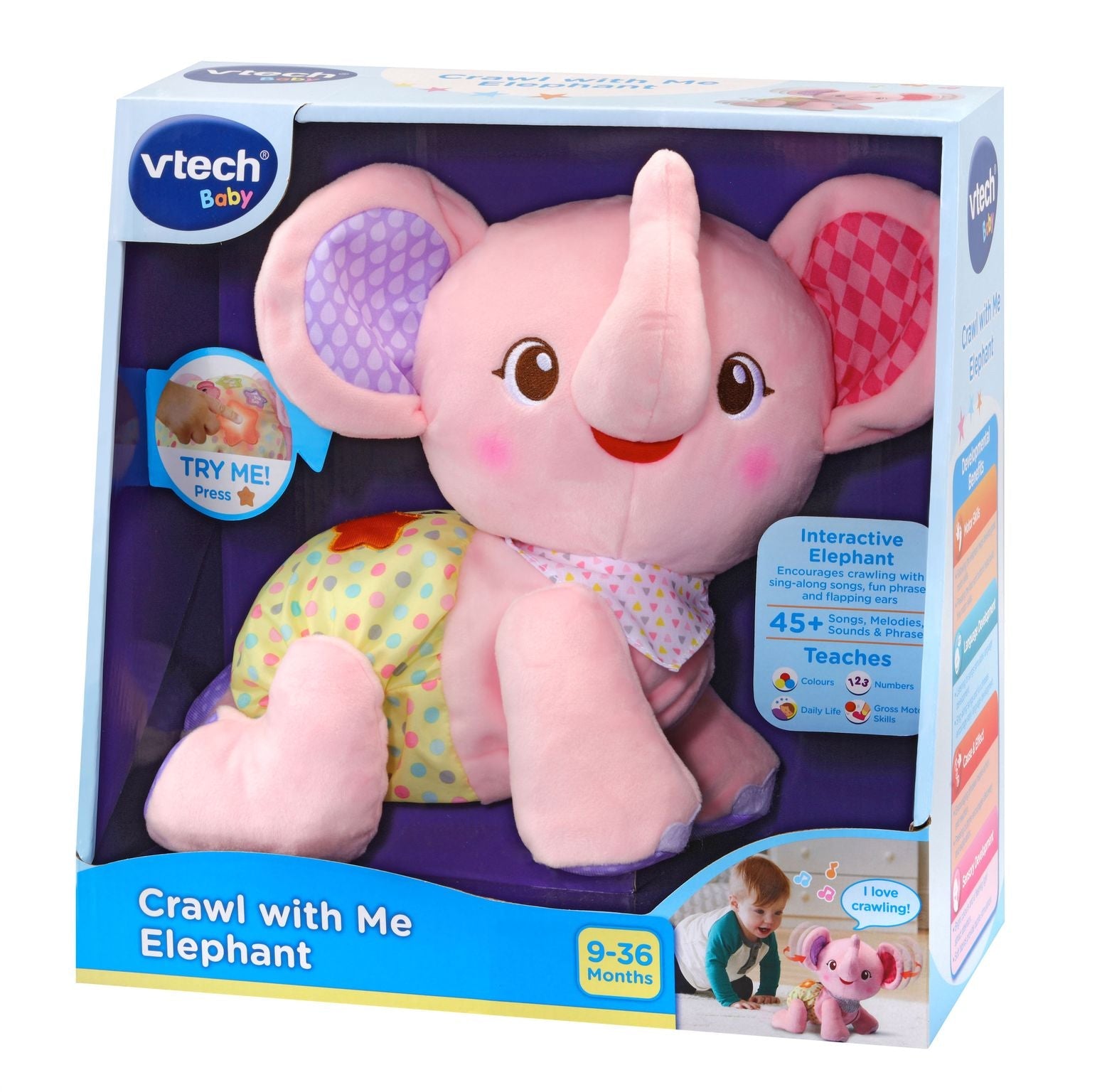 VTech Baby Crawl With Me Elephant Pink - Toyworld Australia