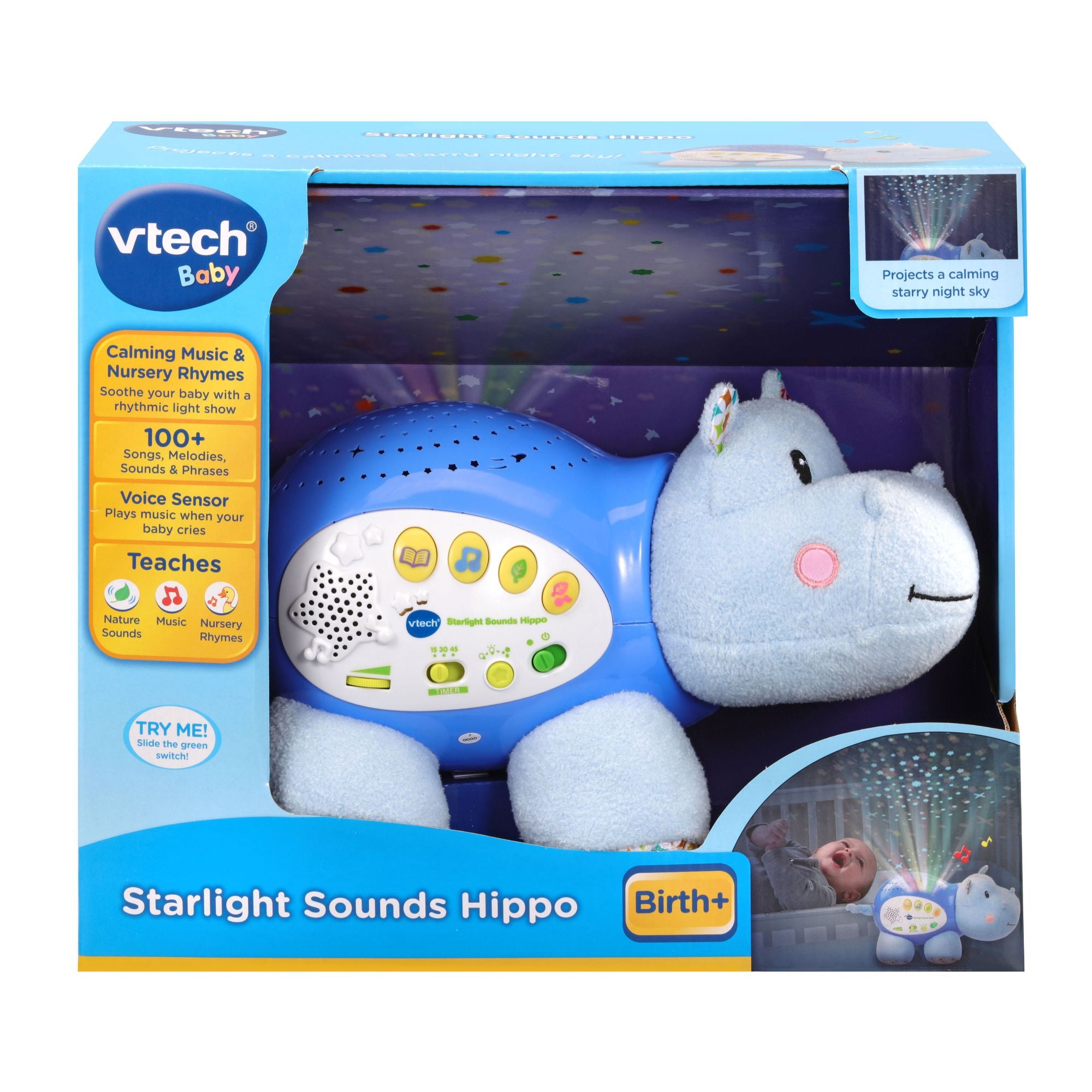Vtech Sound Machine VTech Baby Starlight Sounds Hippo Blue – Toyworld Australia
