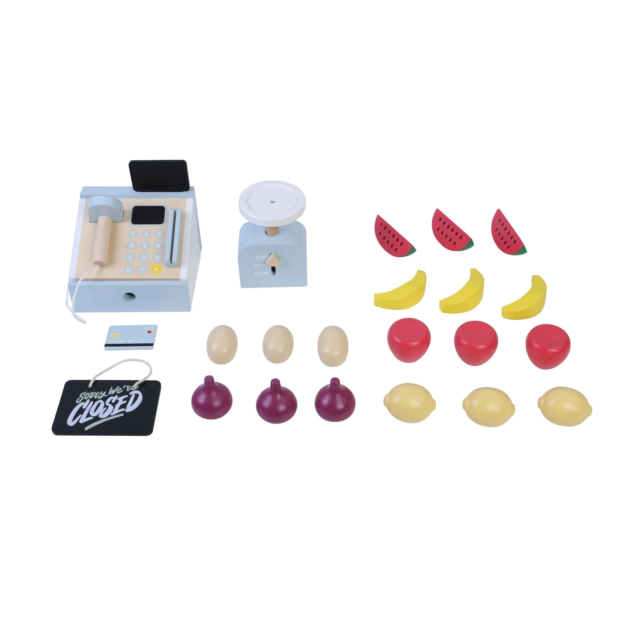 Wooden Farmers Market Counter Playset With Play Fruit