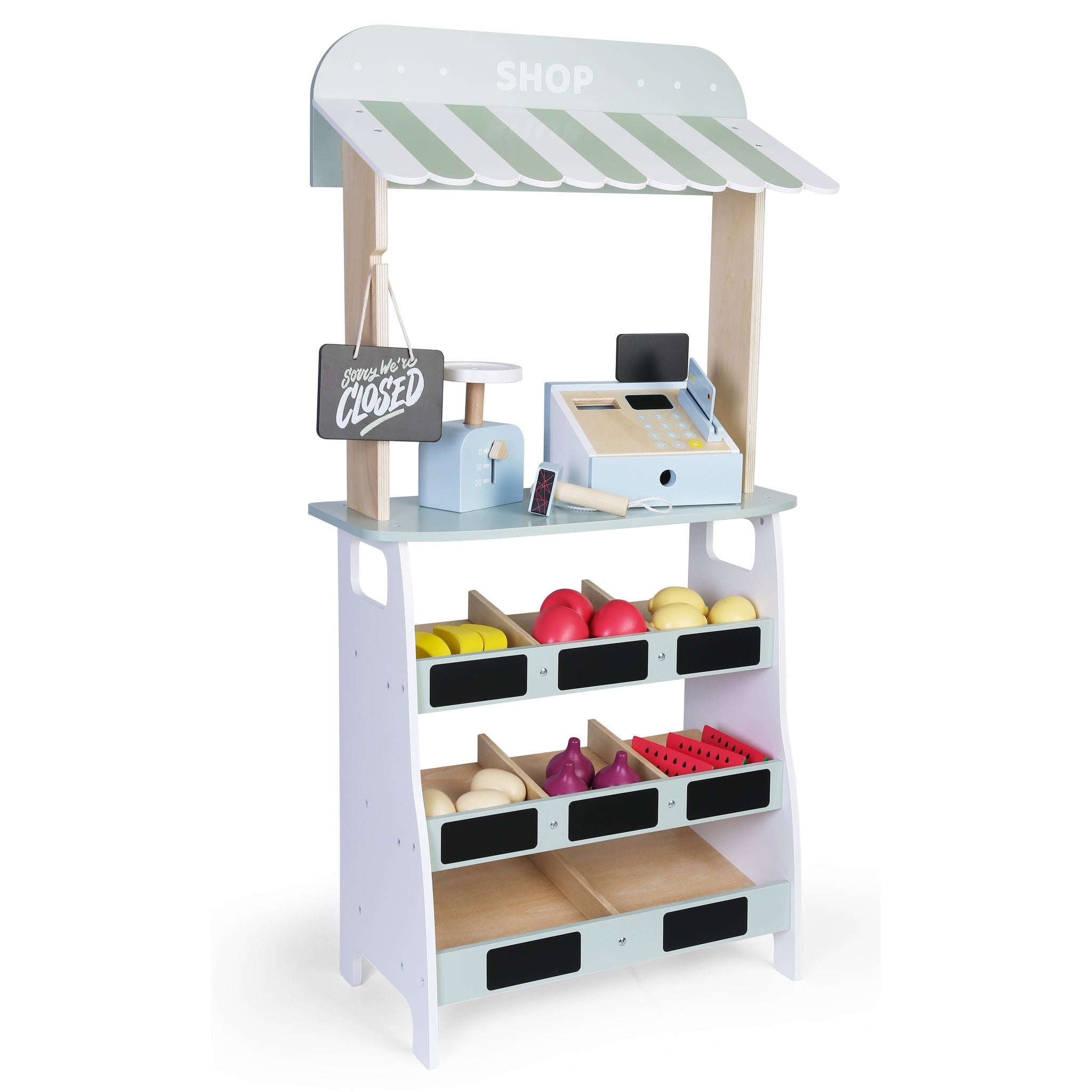 Wooden Farmers Market Counter Playset With Play Fruit