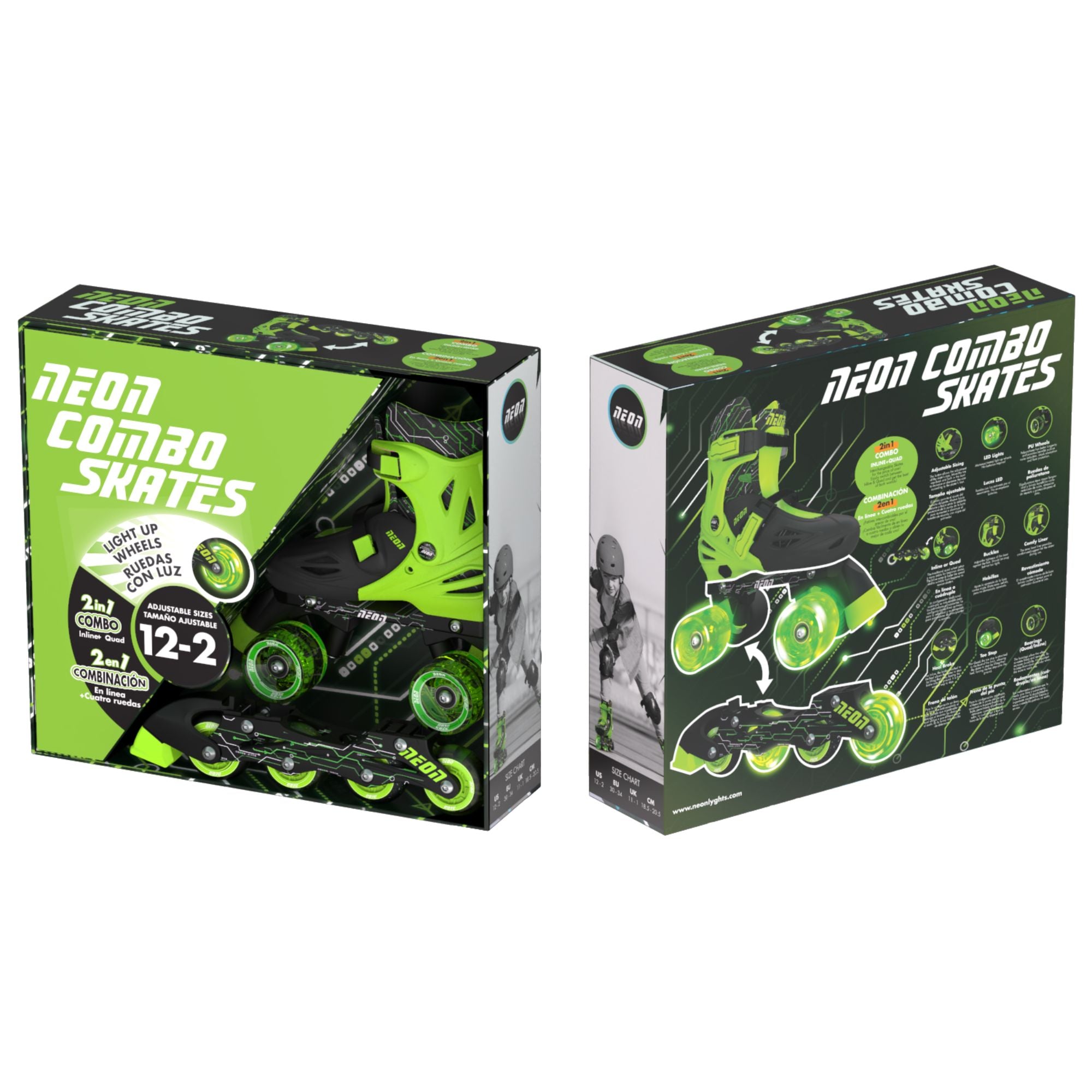 Yvolution Neon 2In1 Combo Skates Black Green Size 12-2