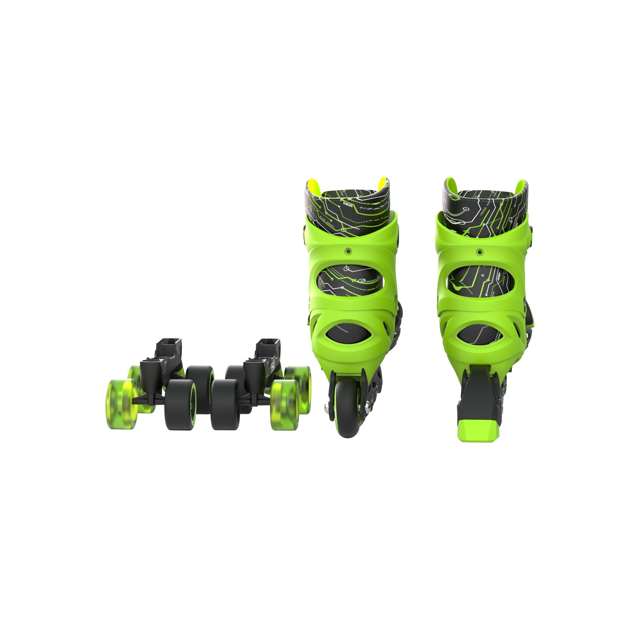 Yvolution Neon 2In1 Combo Skates Black Green Size 12-2