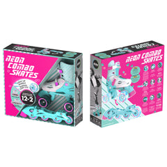 YVOLUTION NEON 2IN1 COMBO SKATES TEAL PINK SIZE 12-2