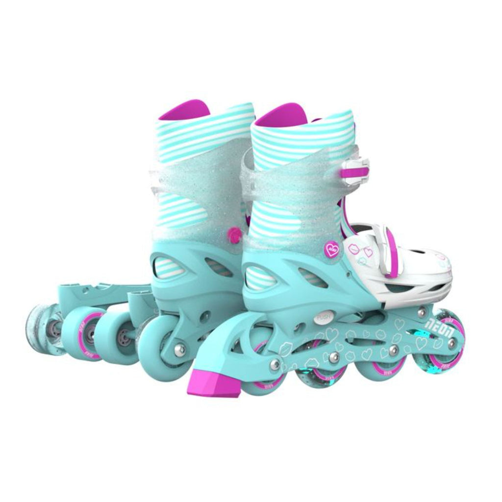 YVOLUTION NEON 2IN1 COMBO SKATES TEAL PINK SIZE 12-2