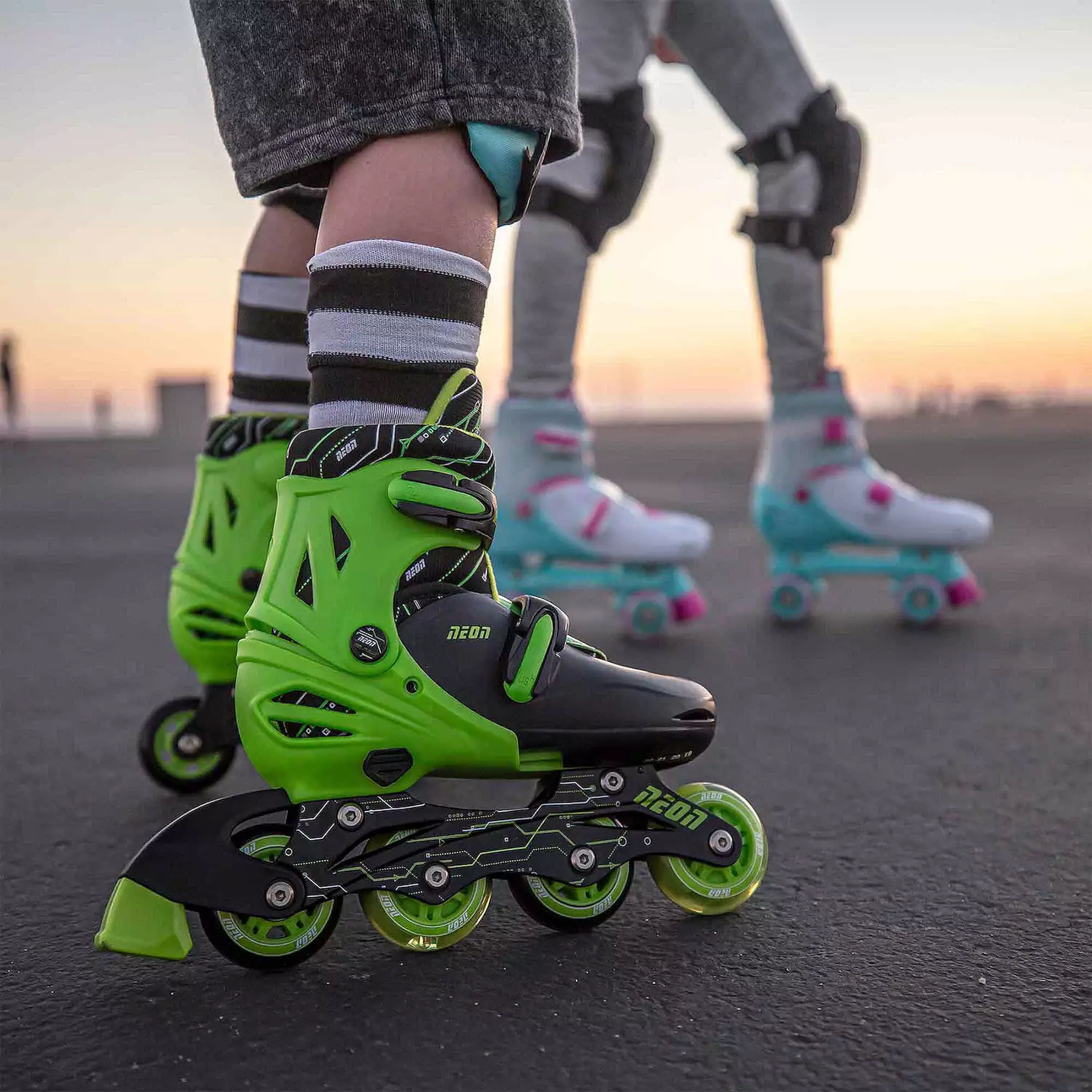 Yvolution Neon 2In1 Combo Skates Black Green Size 12-2