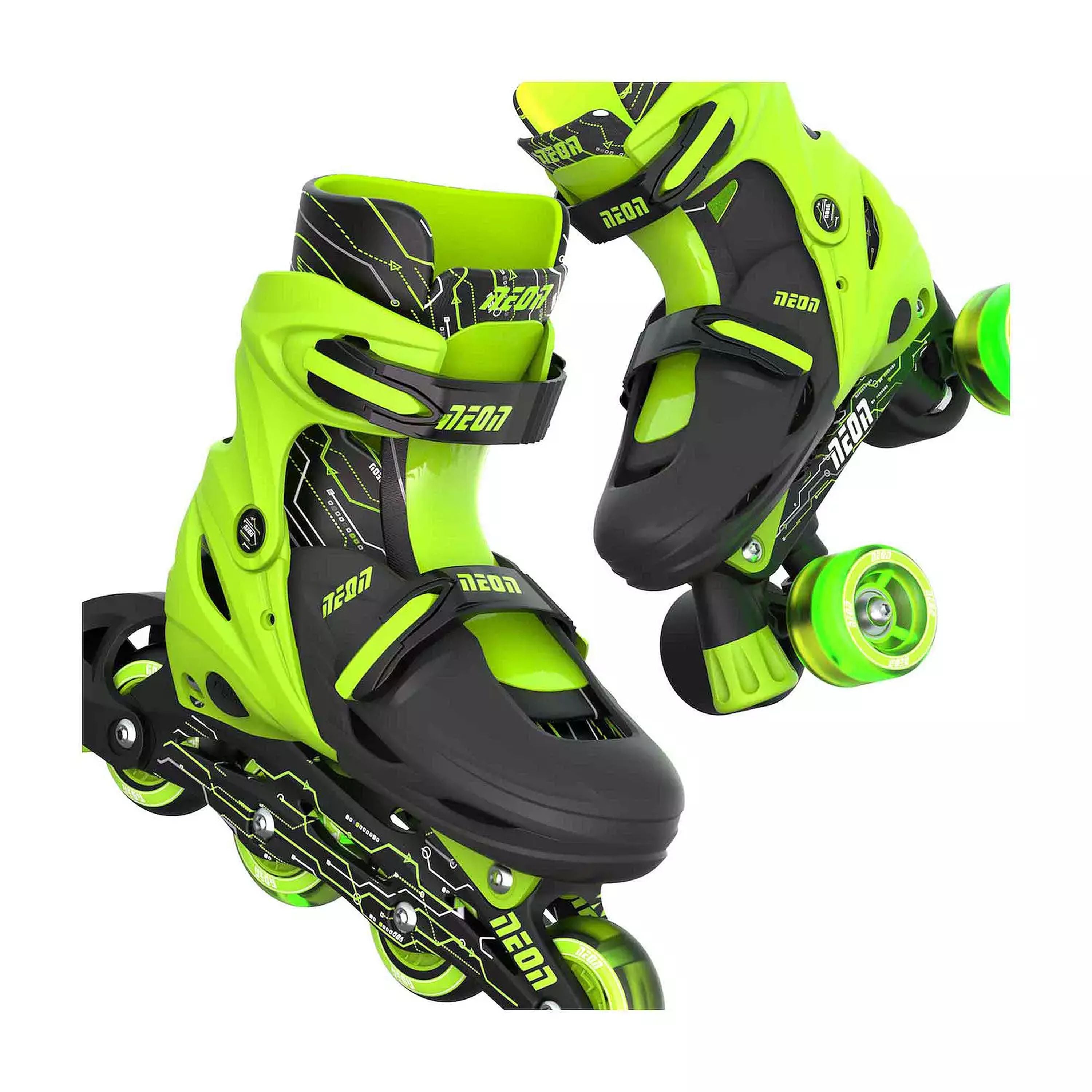 Yvolution Neon 2In1 Combo Skates Black Green Size 12-2