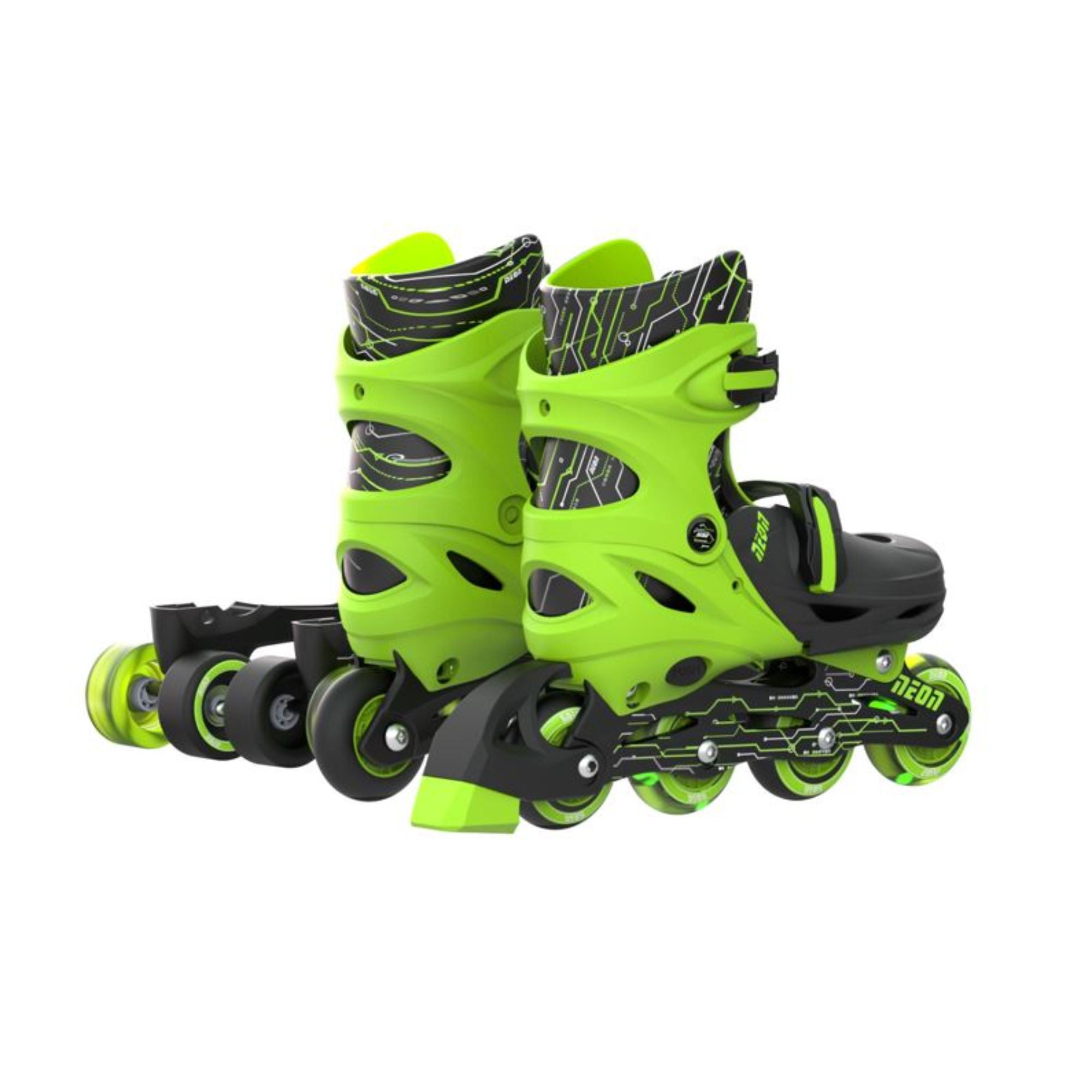 Yvolution Neon 2In1 Combo Skates Black Green Size 12-2