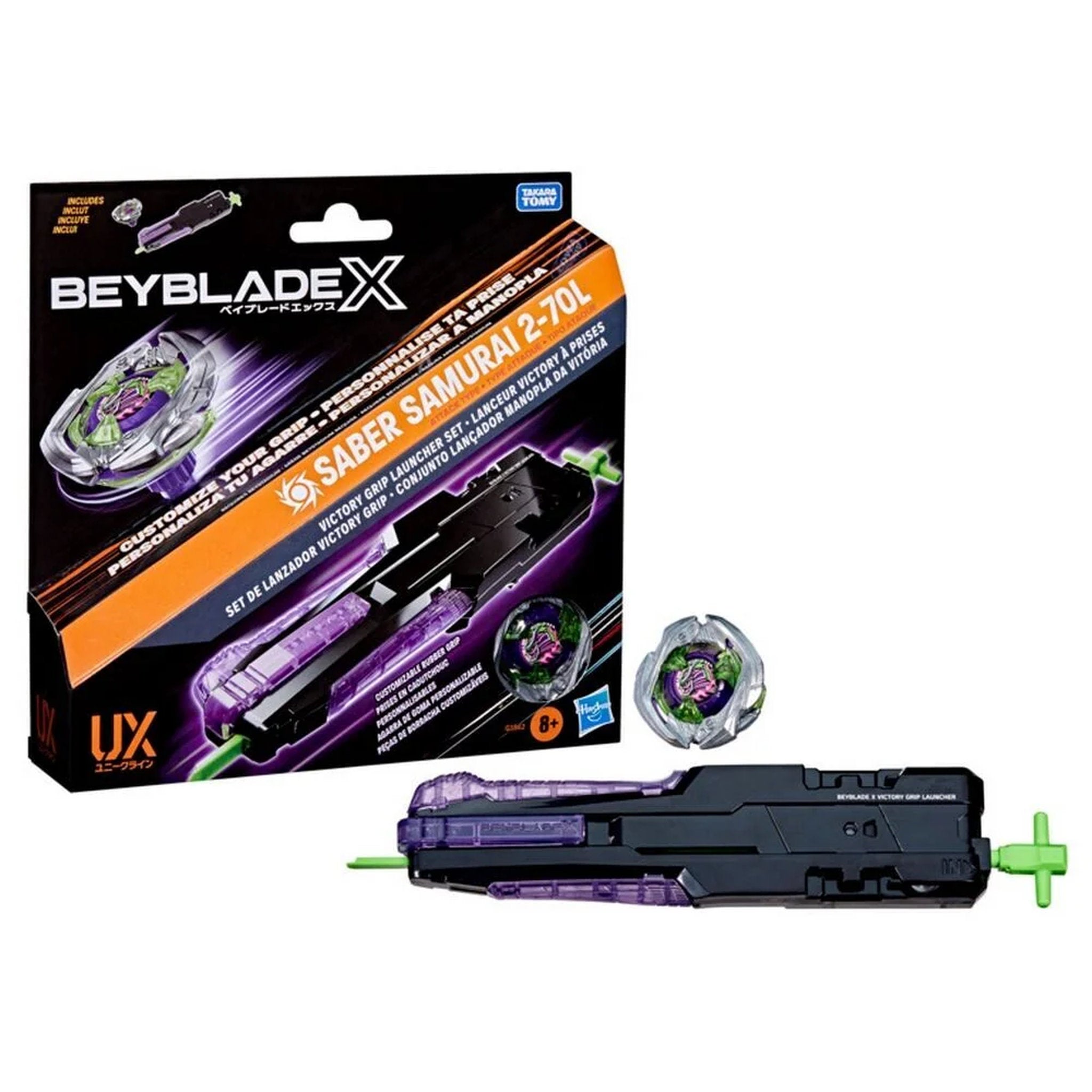Beyblade X Saber Samurai 2-70L Victory Grip Launcher Set