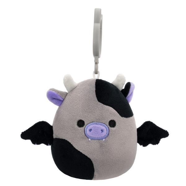 Squishmallows Season Halloween 3.5 Inch Plush  Clip-On Bridgette Grey & Black Cow Bat