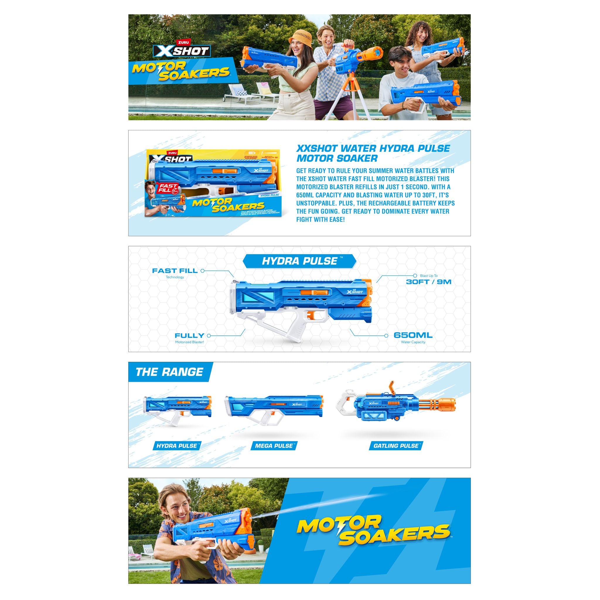 ZURU X Shot Fast Fill Motor Soakers Hydra Pulse Water Blast