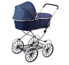 BAYER CLASSIC DELUXE PRAM DARK BLUE WITH WHITE HEARTS