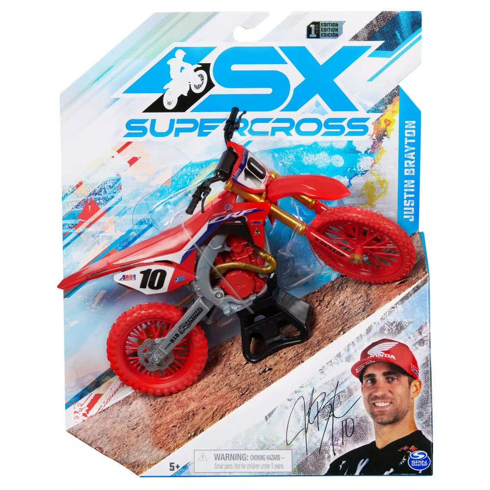 SX SUPERCROSS 1:10 DIE CAST COLLECTOR MOTORCYCLE - JUSTIN BRAYTON (RED WHEELS)
