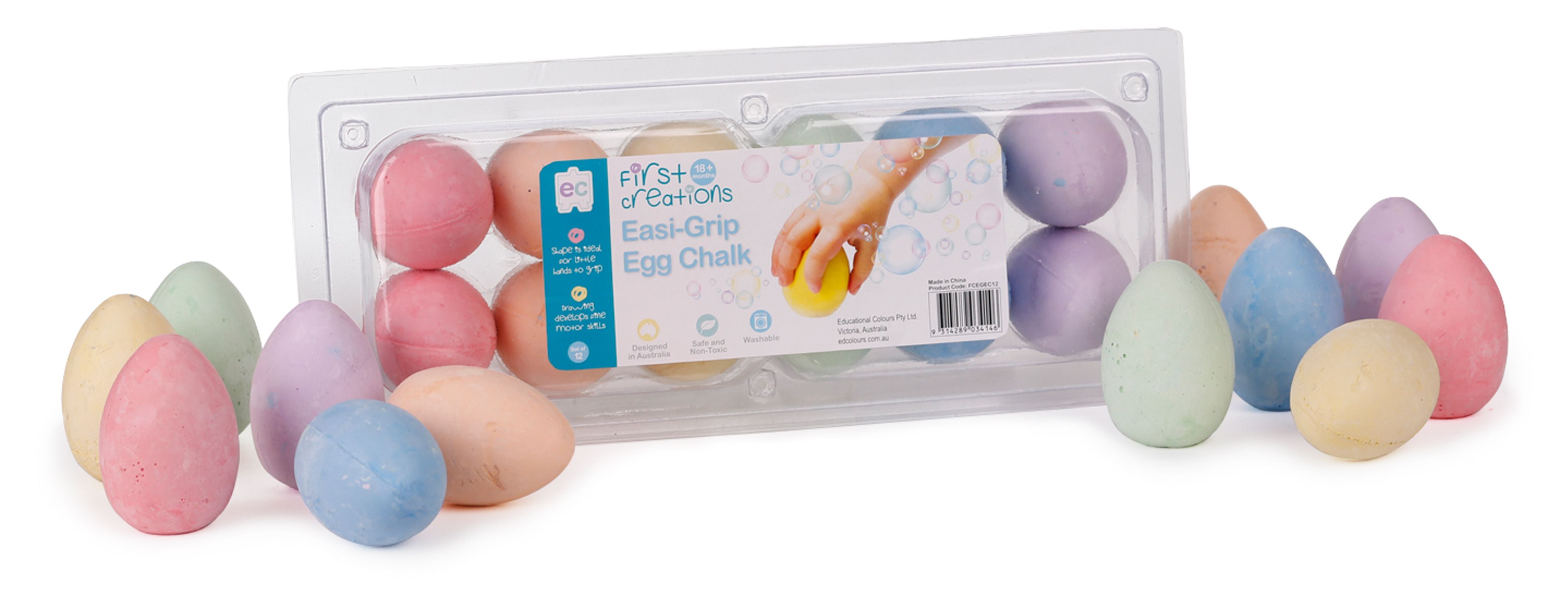 FIRST CREATIONS EASI GRIP EGG CHALK 12 PACK