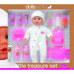 DOLLS WORLD LITTLE TREASURE SET WITH 38CM SOFT BODIED DOLL