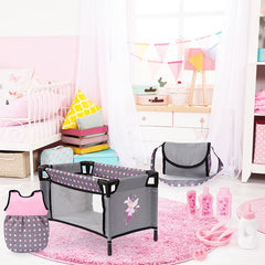 BAYER DOLL TRAVEL BED GREY AND PINK WITH FAIRY